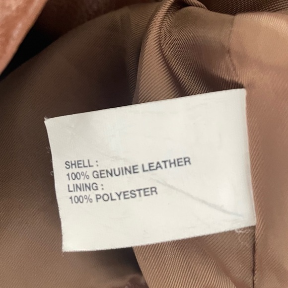 Gap Brown Leather Cropped Sleeve Moto Jacket - Picture 8 of 10